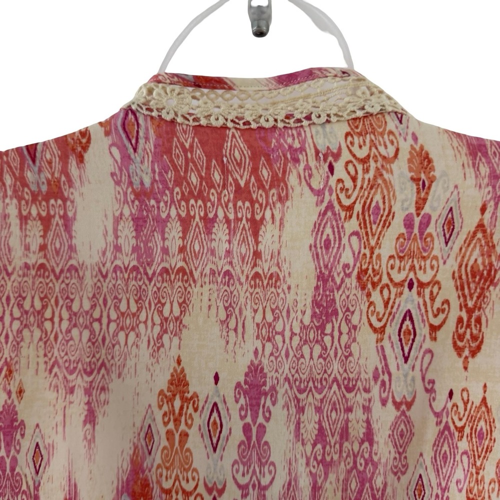 Stella Parker Printed Long Sleeve Top Womens Small Pink Bombay Damask Boho Lace - Picture 7 of 16